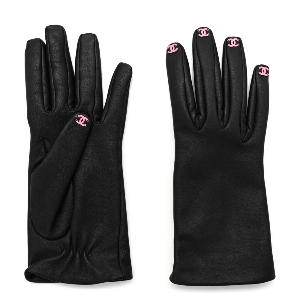CHANEL CC Black leather Gloves with Pink Details - Picture 3 of 17